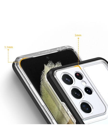Skaidrus 3in1 dėklas, skirtas Samsung Galaxy S21 Ultra 5G gelio dangtelis su juodu rėmeliu Skaidrus 3in1 dėklas, skirtas Samsung Galaxy S21 Ultra 5G gelio dangtelis su juodu rėmeliu