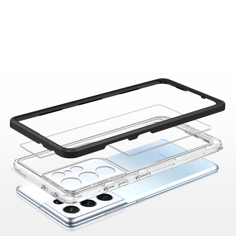 Skaidrus 3in1 dėklas, skirtas Samsung Galaxy S21 Ultra 5G gelio dangtelis su juodu rėmeliu