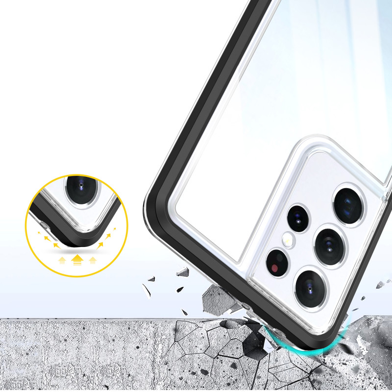 Skaidrus 3in1 dėklas, skirtas Samsung Galaxy S21 Ultra 5G gelio dangtelis su juodu rėmeliu