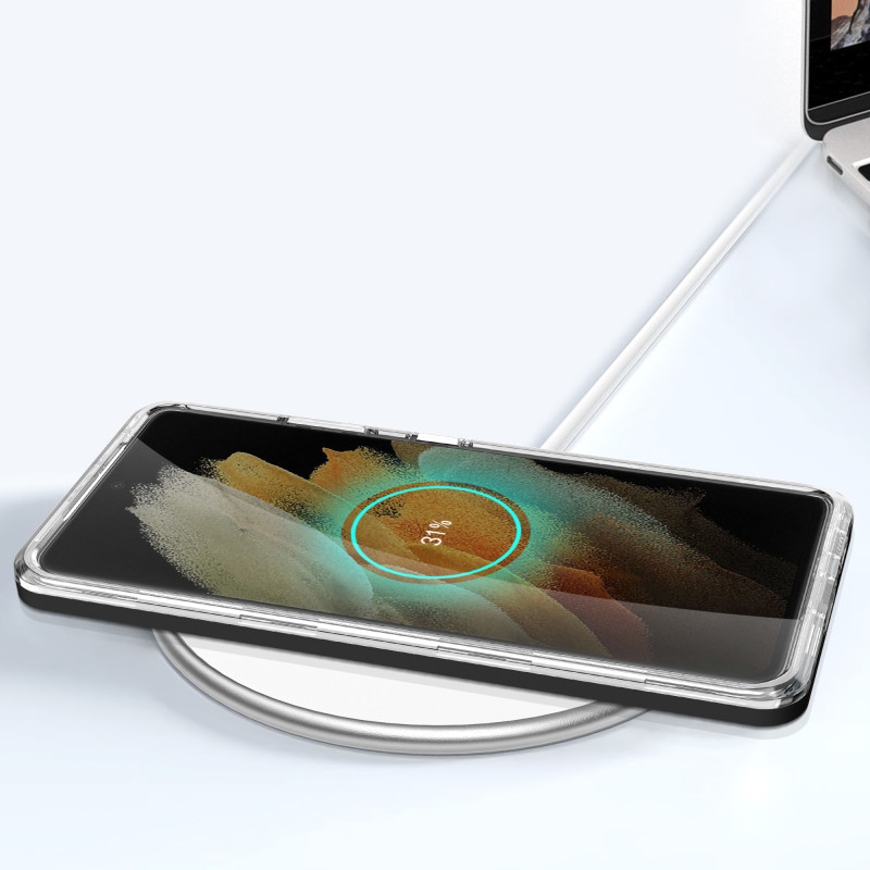 Skaidrus 3in1 dėklas, skirtas Samsung Galaxy S21 Ultra 5G gelio dangtelis su juodu rėmeliu