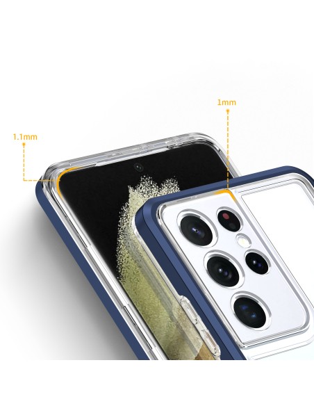 Skaidrus 3in1 dėklas, skirtas Samsung Galaxy S21 Ultra 5G gelio dangtelis su mėlynu rėmeliu