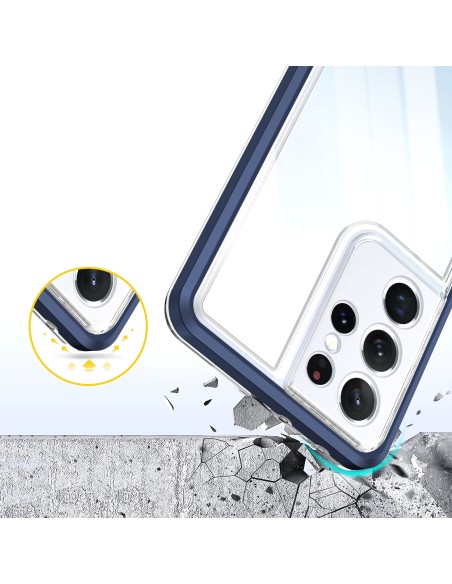 Skaidrus 3in1 dėklas, skirtas Samsung Galaxy S21 Ultra 5G gelio dangtelis su mėlynu rėmeliu