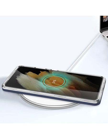 Skaidrus 3in1 dėklas, skirtas Samsung Galaxy S21 Ultra 5G gelio dangtelis su mėlynu rėmeliu