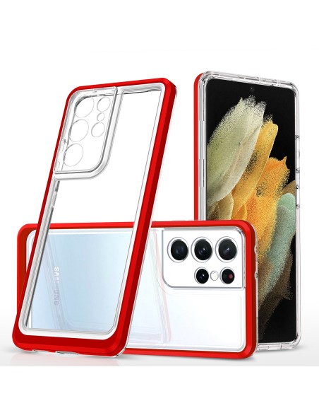 Skaidrus 3in1 dėklas, skirtas Samsung Galaxy S21 Ultra 5G gelio dangtelis su raudonu rėmeliu