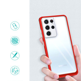Skaidrus 3in1 dėklas, skirtas Samsung Galaxy S21 Ultra 5G gelio dangtelis su raudonu rėmeliu