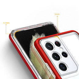 Skaidrus 3in1 dėklas, skirtas Samsung Galaxy S21 Ultra 5G gelio dangtelis su raudonu rėmeliu