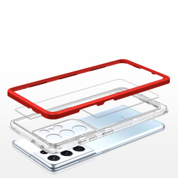 Skaidrus 3in1 dėklas, skirtas Samsung Galaxy S21 Ultra 5G gelio dangtelis su raudonu rėmeliu