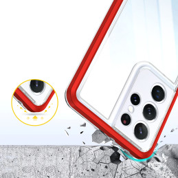 Skaidrus 3in1 dėklas, skirtas Samsung Galaxy S21 Ultra 5G gelio dangtelis su raudonu rėmeliu