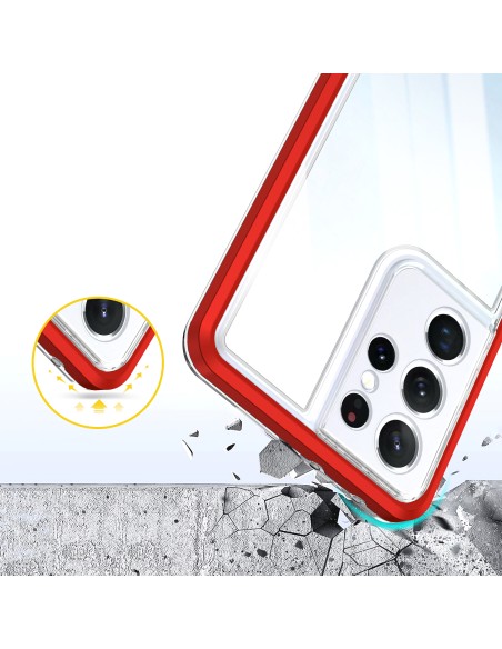 Skaidrus 3in1 dėklas, skirtas Samsung Galaxy S21 Ultra 5G gelio dangtelis su raudonu rėmeliu
