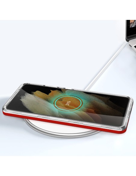 Skaidrus 3in1 dėklas, skirtas Samsung Galaxy S21 Ultra 5G gelio dangtelis su raudonu rėmeliu