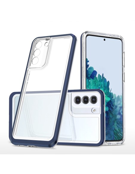Skaidrus 3in1 dėklas, skirtas Samsung Galaxy S22, gelinis dangtelis su rėmeliu, mėlynas Skaidrus 3in1 dėklas, skirtas Samsung Galaxy S22, gelinis dangtelis su rėmeliu, mėlynas