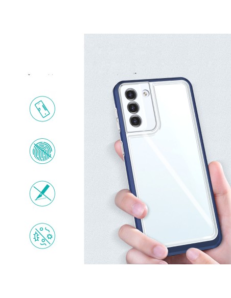 Skaidrus 3in1 dėklas, skirtas Samsung Galaxy S22, gelinis dangtelis su rėmeliu, mėlynas Skaidrus 3in1 dėklas, skirtas Samsung Galaxy S22, gelinis dangtelis su rėmeliu, mėlynas