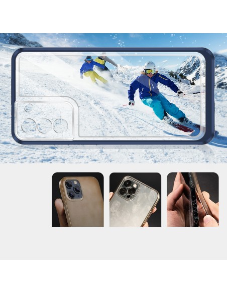 Skaidrus 3in1 dėklas, skirtas Samsung Galaxy S22, gelinis dangtelis su rėmeliu, mėlynas Skaidrus 3in1 dėklas, skirtas Samsung Galaxy S22, gelinis dangtelis su rėmeliu, mėlynas