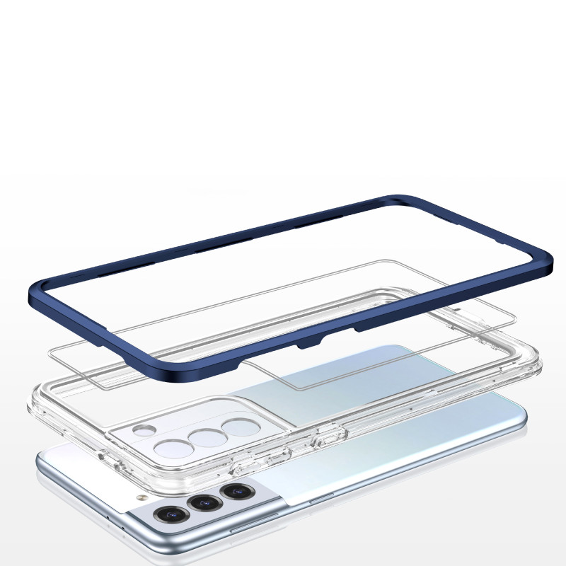 Skaidrus 3in1 dėklas, skirtas Samsung Galaxy S22, gelinis dangtelis su rėmeliu, mėlynas