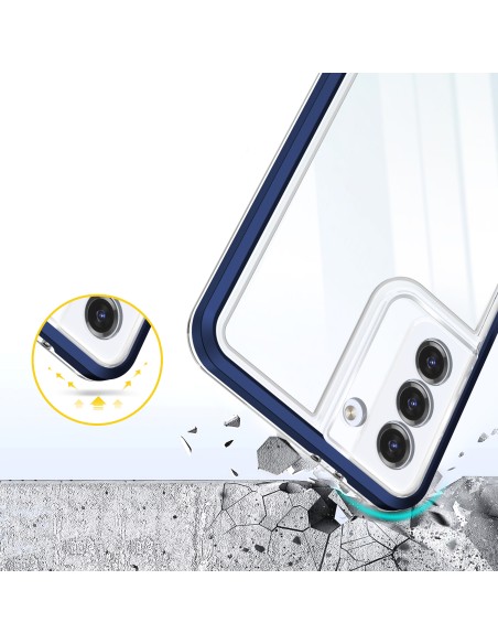 Skaidrus 3in1 dėklas, skirtas Samsung Galaxy S22, gelinis dangtelis su rėmeliu, mėlynas Skaidrus 3in1 dėklas, skirtas Samsung Galaxy S22, gelinis dangtelis su rėmeliu, mėlynas