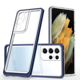 Skaidrus 3in1 dėklas, skirtas Samsung Galaxy S22 Ultra, gelinis dangtelis su rėmeliu, mėlynas