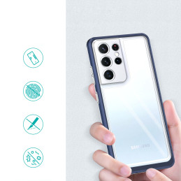 Skaidrus 3in1 dėklas, skirtas Samsung Galaxy S22 Ultra, gelinis dangtelis su rėmeliu, mėlynas