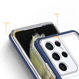 Skaidrus 3in1 dėklas, skirtas Samsung Galaxy S22 Ultra, gelinis dangtelis su rėmeliu, mėlynas