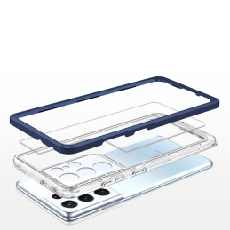 Skaidrus 3in1 dėklas, skirtas Samsung Galaxy S22 Ultra, gelinis dangtelis su rėmeliu, mėlynas