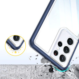 Skaidrus 3in1 dėklas, skirtas Samsung Galaxy S22 Ultra, gelinis dangtelis su rėmeliu, mėlynas