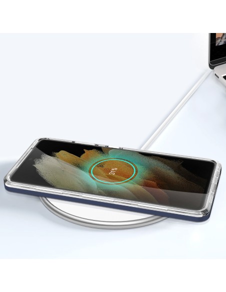 Skaidrus 3in1 dėklas, skirtas Samsung Galaxy S22 Ultra, gelinis dangtelis su rėmeliu, mėlynas