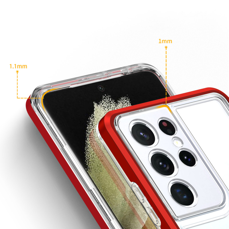 Skaidrus 3in1 dėklas skirtas Samsung Galaxy S22 Ultra gelio dangtelis su raudonu rėmeliu