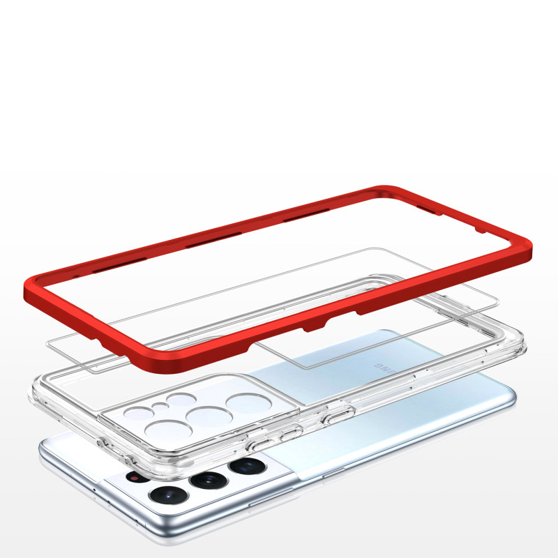 Skaidrus 3in1 dėklas skirtas Samsung Galaxy S22 Ultra gelio dangtelis su raudonu rėmeliu