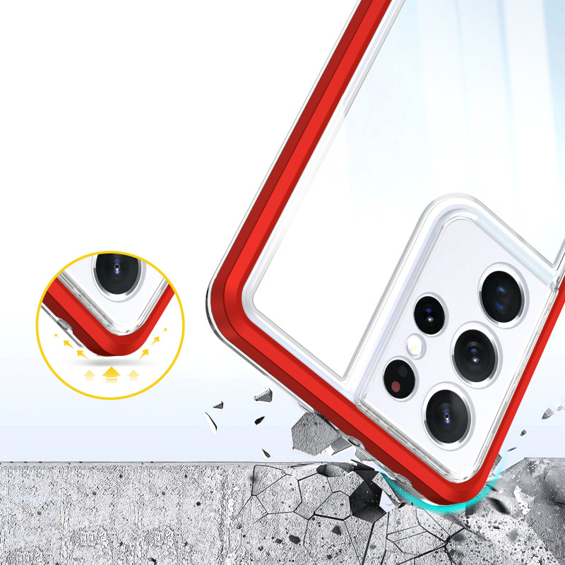 Skaidrus 3in1 dėklas skirtas Samsung Galaxy S22 Ultra gelio dangtelis su raudonu rėmeliu