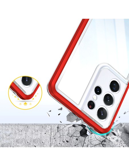 Skaidrus 3in1 dėklas skirtas Samsung Galaxy S22 Ultra gelio dangtelis su raudonu rėmeliu Skaidrus 3in1 dėklas skirtas Samsung Galaxy S22 Ultra gelio dangtelis su raudonu rėmeliu