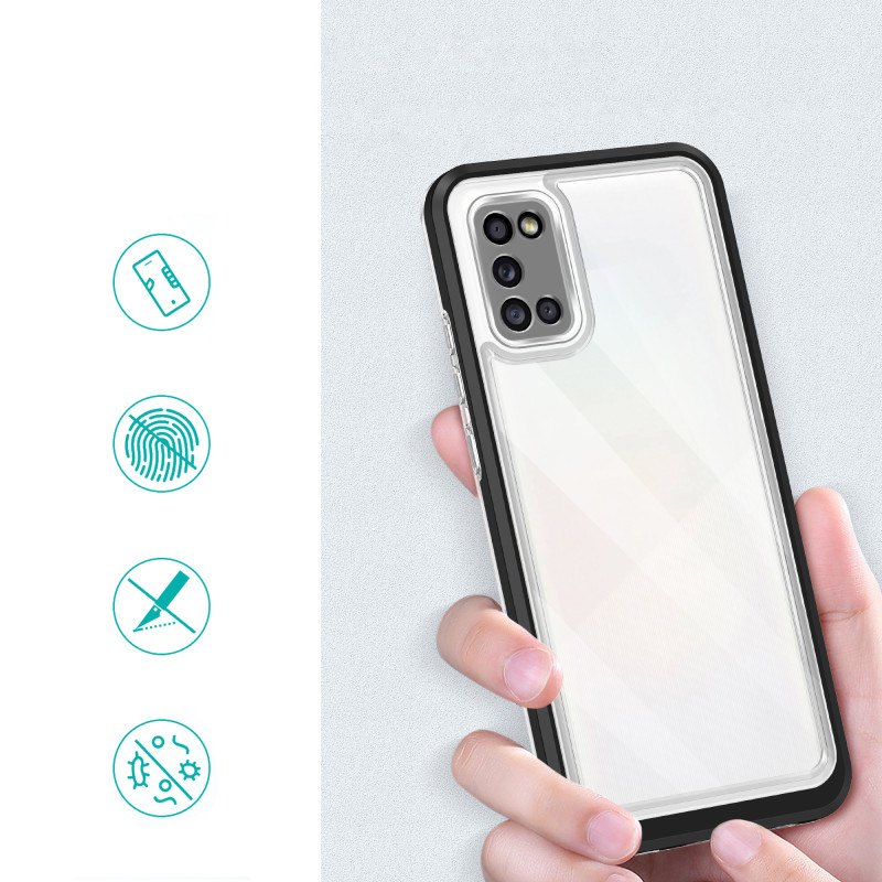 Skaidrus 3in1 dėklas skirtas Samsung Galaxy A03s (166) gelio dangtelis su juodu rėmeliu