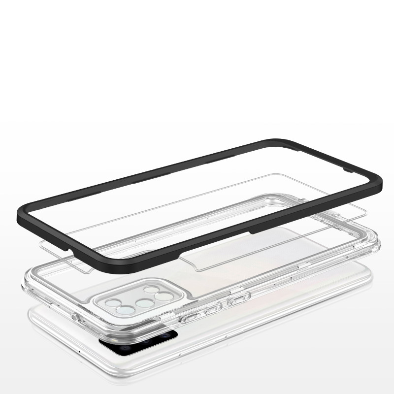 Skaidrus 3in1 dėklas skirtas Samsung Galaxy A03s (166) gelio dangtelis su juodu rėmeliu