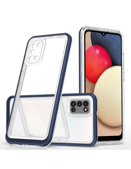 Skaidrus 3in1 dėklas skirtas Samsung Galaxy A03s (166) gelio dangtelis su mėlynu rėmeliu