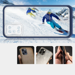 Skaidrus 3in1 dėklas skirtas Samsung Galaxy A03s (166) gelio dangtelis su mėlynu rėmeliu