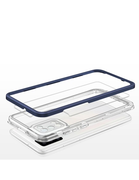 Skaidrus 3in1 dėklas skirtas Samsung Galaxy A03s (166) gelio dangtelis su mėlynu rėmeliu