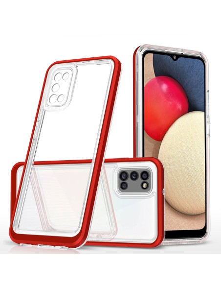 Skaidrus 3in1 dėklas skirtas Samsung Galaxy A03s (166) gelio dangtelis su raudonu rėmeliu Skaidrus 3in1 dėklas skirtas Samsung Galaxy A03s (166) gelio dangtelis su raudonu rėmeliu