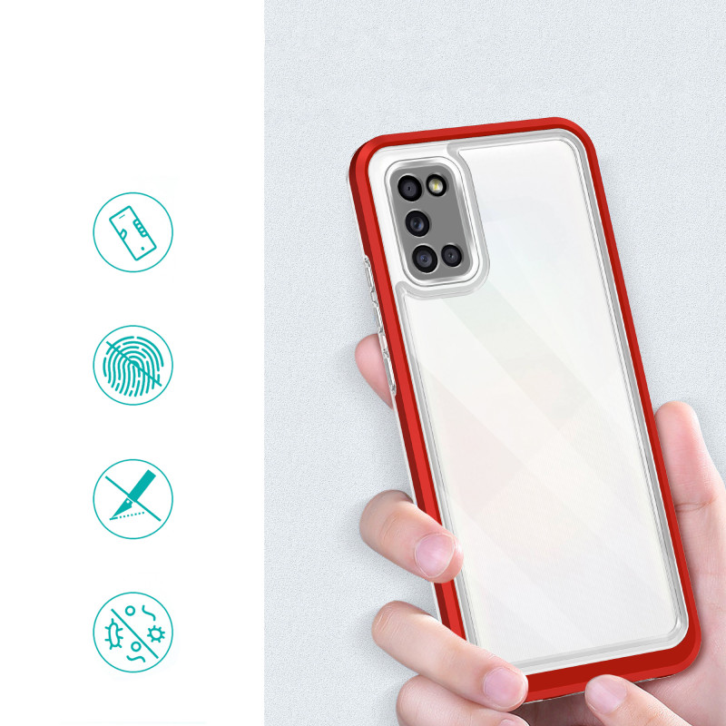 Skaidrus 3in1 dėklas skirtas Samsung Galaxy A03s (166) gelio dangtelis su raudonu rėmeliu