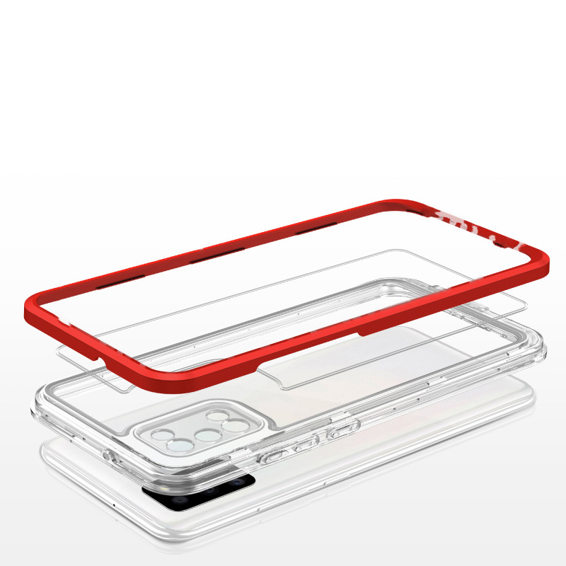 Skaidrus 3in1 dėklas skirtas Samsung Galaxy A03s (166) gelio dangtelis su raudonu rėmeliu