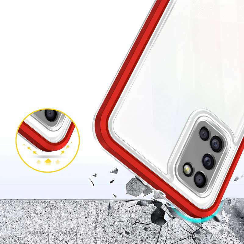 Skaidrus 3in1 dėklas skirtas Samsung Galaxy A03s (166) gelio dangtelis su raudonu rėmeliu