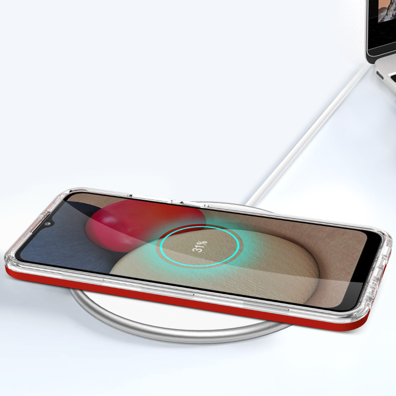 Skaidrus 3in1 dėklas skirtas Samsung Galaxy A03s (166) gelio dangtelis su raudonu rėmeliu