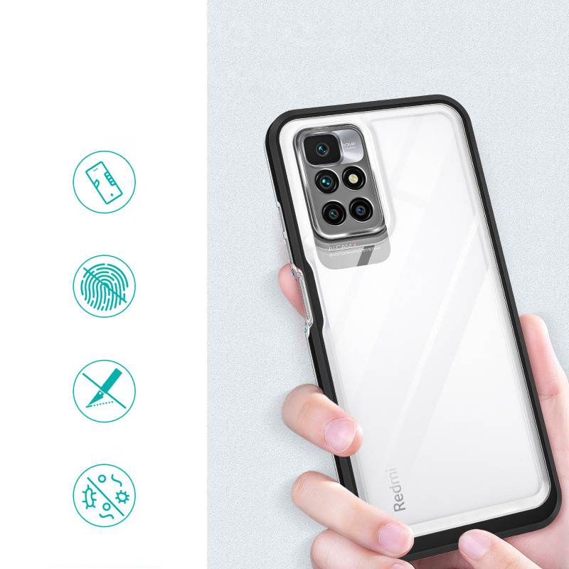 Skaidrus 3in1 dėklas skirtas Xiaomi Redmi 10 gelio dangtelis su rėmeliu, juodas