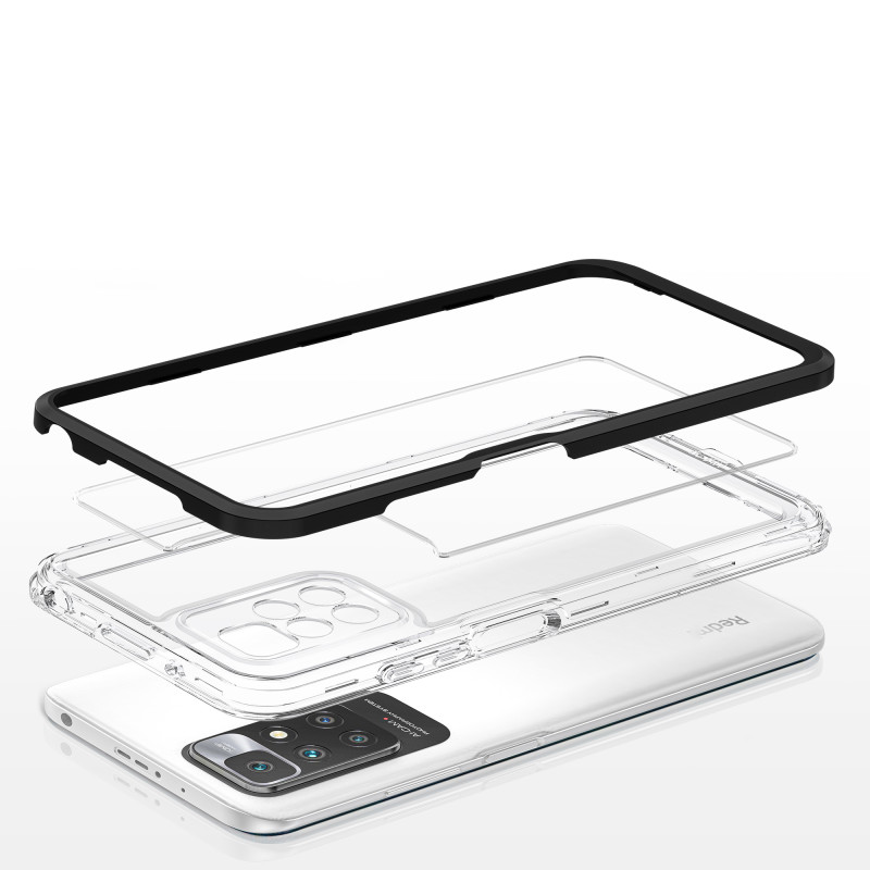 Skaidrus 3in1 dėklas skirtas Xiaomi Redmi 10 gelio dangtelis su rėmeliu, juodas