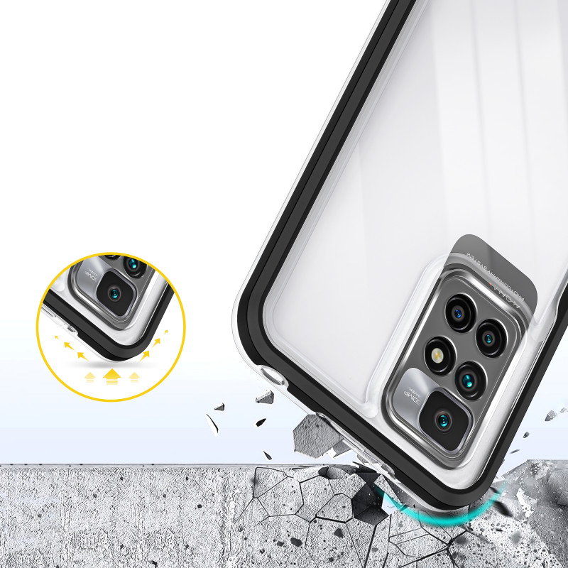 Skaidrus 3in1 dėklas skirtas Xiaomi Redmi 10 gelio dangtelis su rėmeliu, juodas