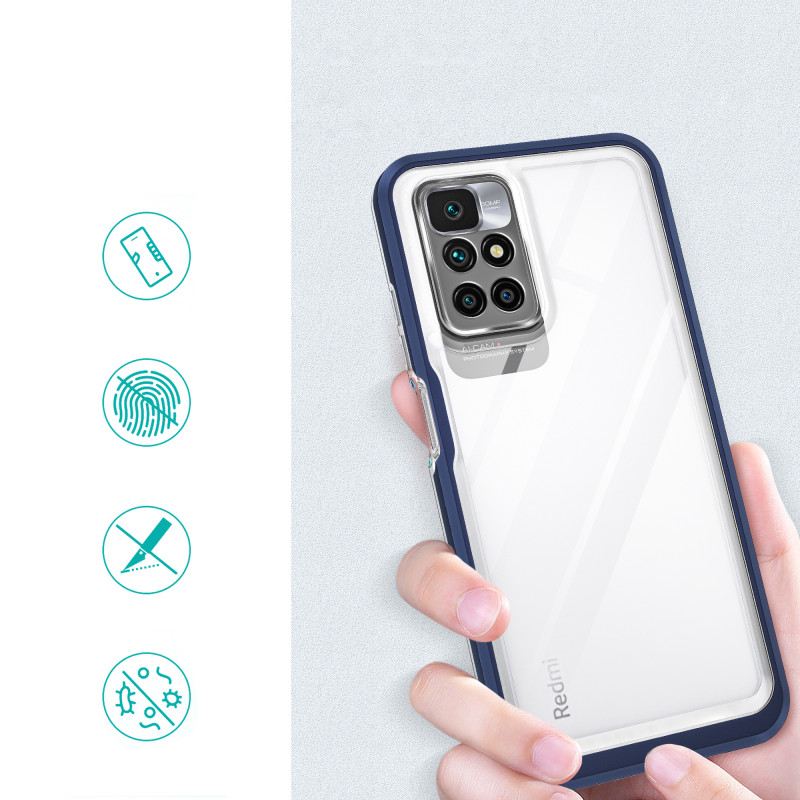 Skaidrus 3in1 dėklas skirtas Xiaomi Redmi 10, gelinis dangtelis su rėmeliu, mėlynas