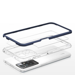 Skaidrus 3in1 dėklas skirtas Xiaomi Redmi 10, gelinis dangtelis su rėmeliu, mėlynas