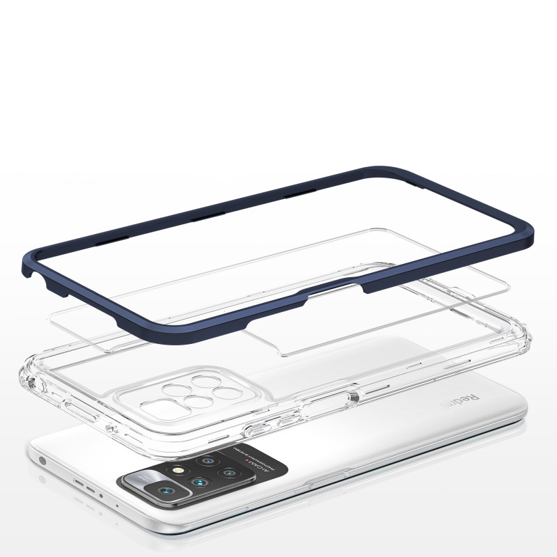 Skaidrus 3in1 dėklas skirtas Xiaomi Redmi 10, gelinis dangtelis su rėmeliu, mėlynas