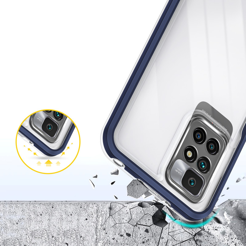 Skaidrus 3in1 dėklas skirtas Xiaomi Redmi 10, gelinis dangtelis su rėmeliu, mėlynas