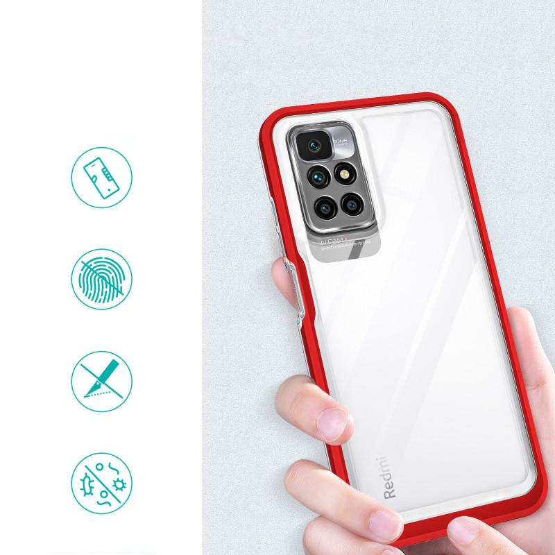 Skaidrus 3in1 dėklas skirtas Xiaomi Redmi 10 gelio dangteliui su raudonu rėmeliu