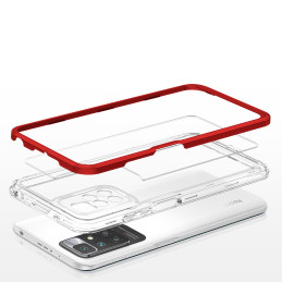 Skaidrus 3in1 dėklas skirtas Xiaomi Redmi 10 gelio dangteliui su raudonu rėmeliu