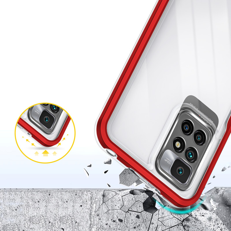 Skaidrus 3in1 dėklas skirtas Xiaomi Redmi 10 gelio dangteliui su raudonu rėmeliu