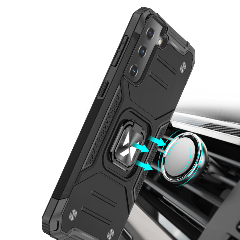 Wozinsky Ring Armor šarvuotas hibridinis dėklo dangtelis + magnetinis laikiklis Samsung Galaxy S22 juodas